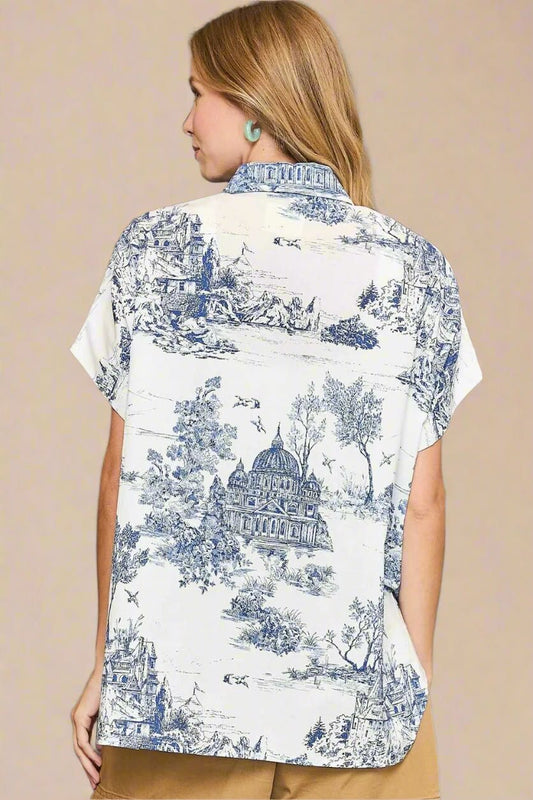 UMGEE - Blue Toile Print Button - Up Shirt