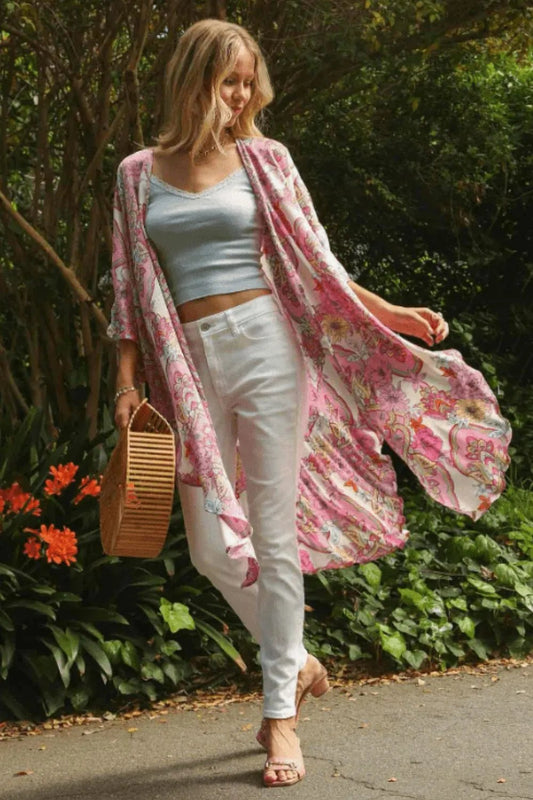 UMGEE - Blush Pink Boho Paisley Open Front Kimono