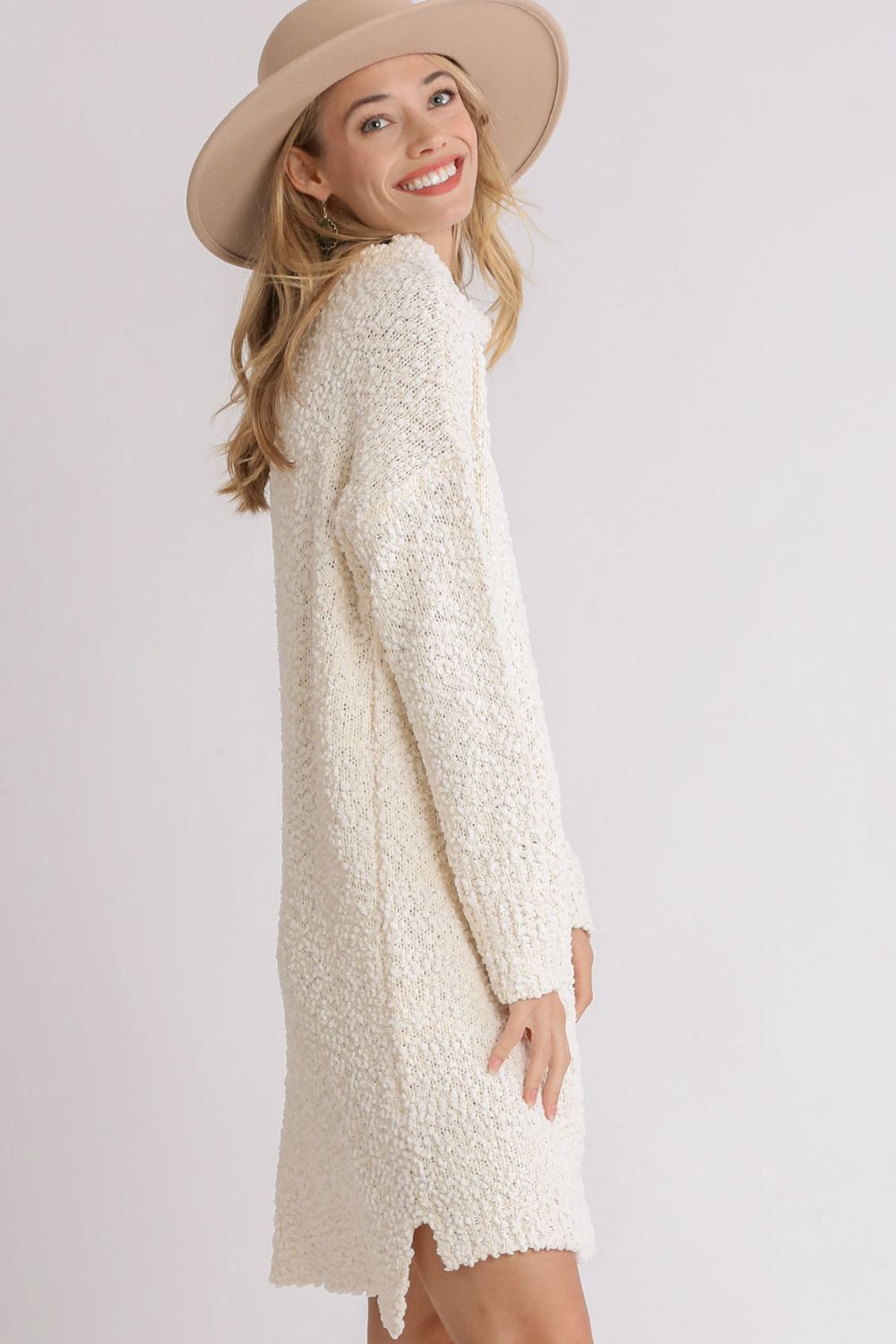 UMGEE - Bouclé Turtleneck Sweater Mini Dress in Cream