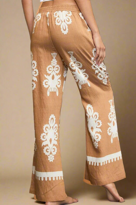 UMGEE - Clay Wide Leg Pants White Boho Pattern