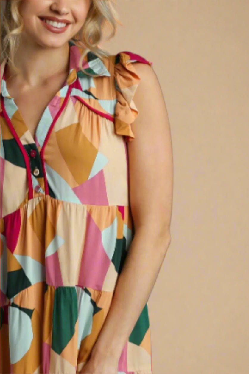 UMGEE - Colorblock Multi Ruffle Sleeve Mini Dress