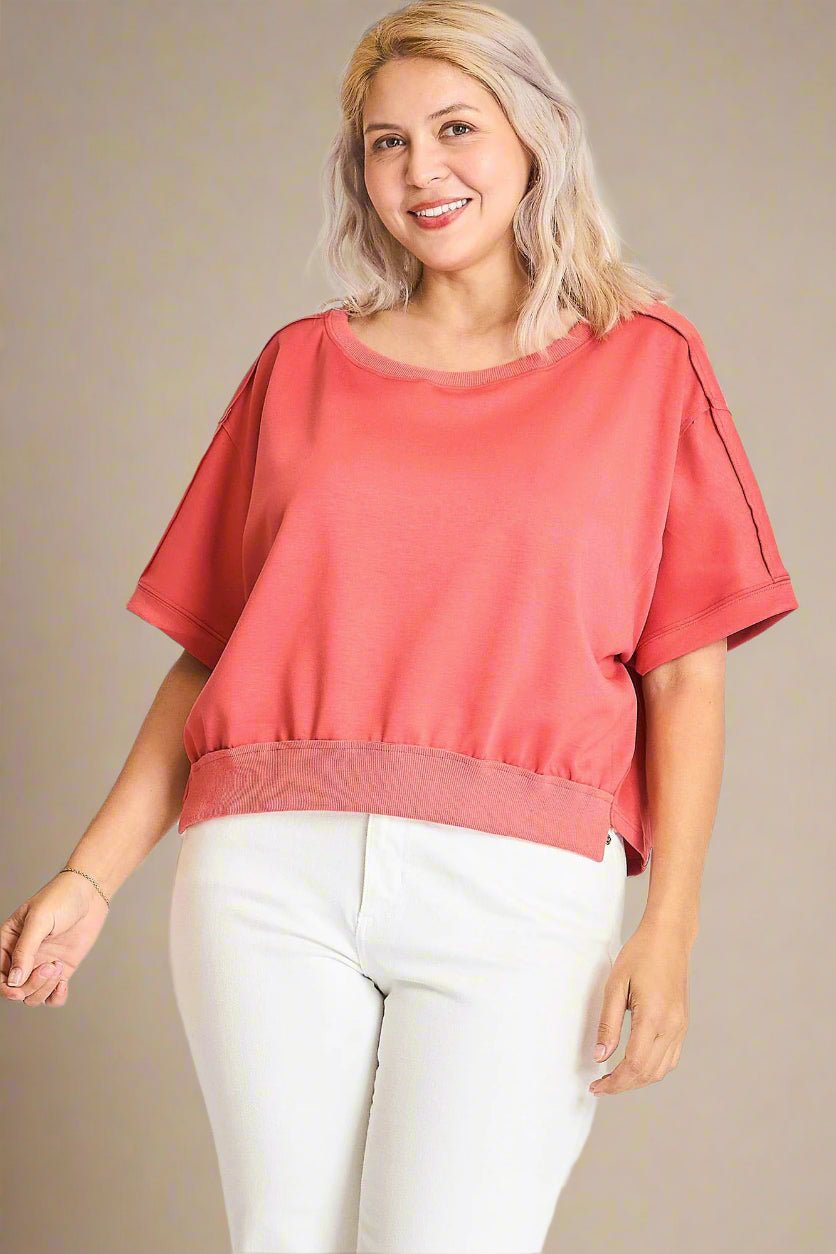 UMGEE - Coral Short Sleeve Boxy Tee with Ribbed Hem