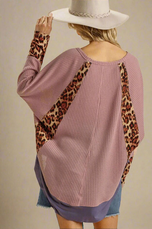 UMGEE - Dusty Pink Leopard Dolman Sleeve Top