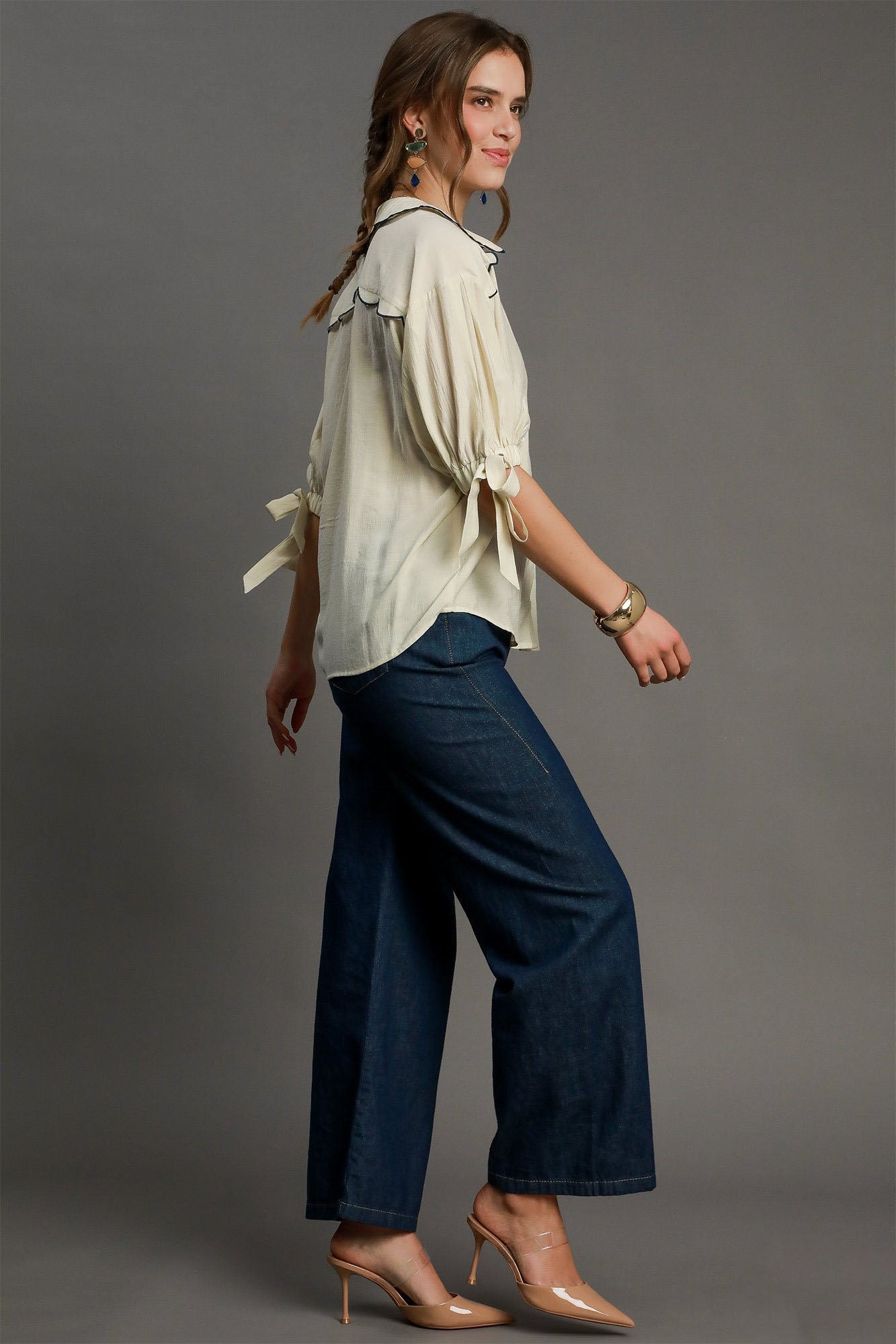 UMGEE - Embroidered Detail Shirt in Ecru