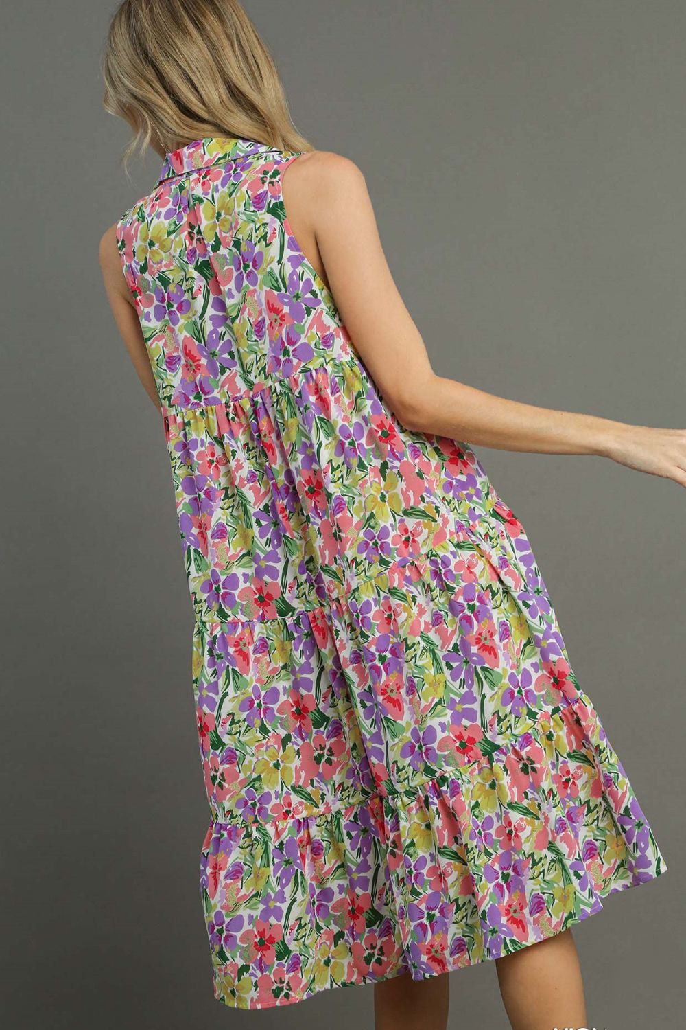 UMGEE - Floral High - Low Hem Sleeveless Mini Dress in Violet