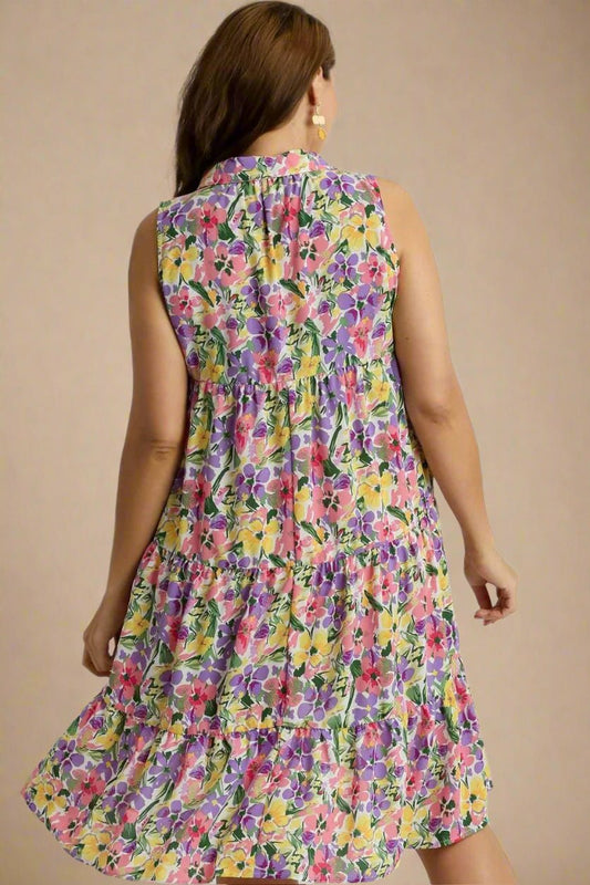 UMGEE - Floral High - Low Hem Sleeveless Mini Dress in Violet