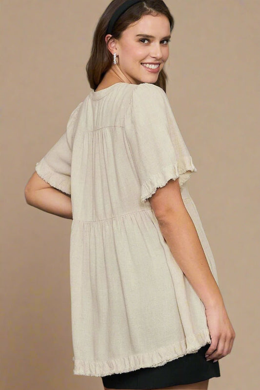 UMGEE - Frayed Babydoll Tunic Top in Natural