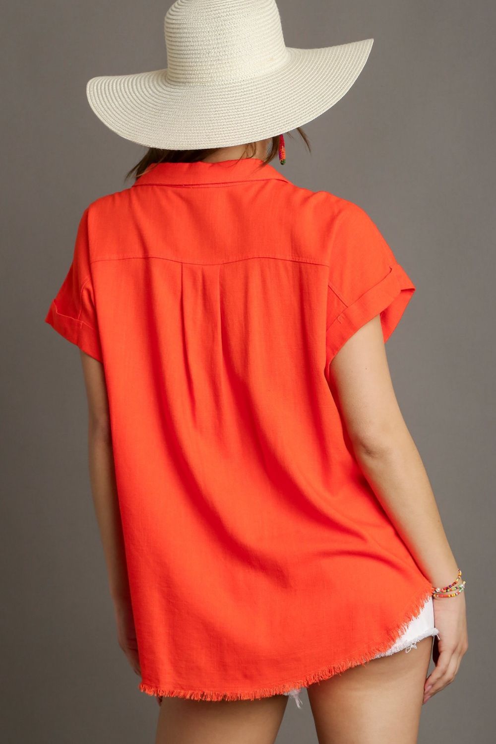 UMGEE - Frayed Edge Button - Up Shirt in Papaya