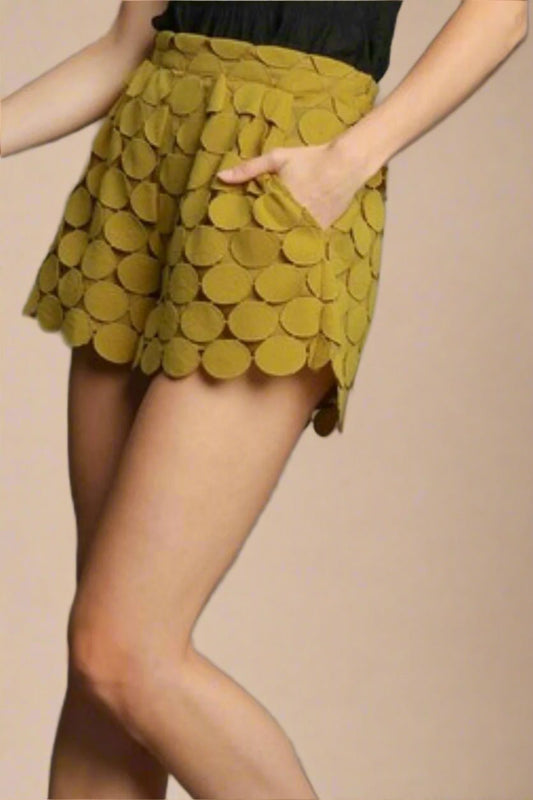 UMGEE - Golden Olive Circle Appliqué Mini Shorts