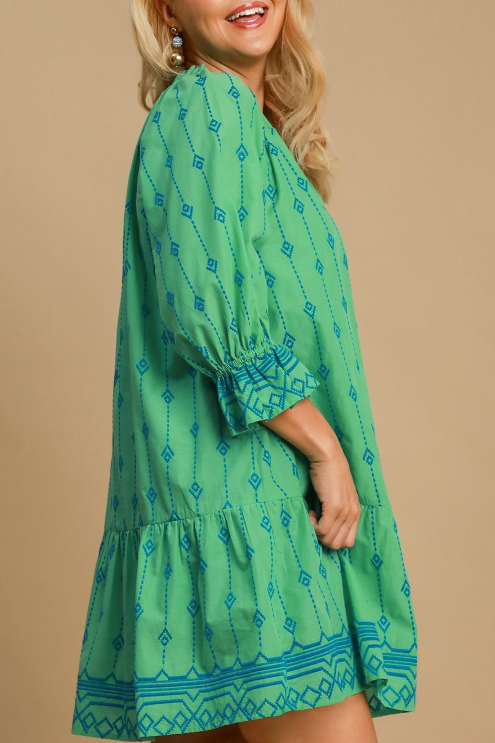 UMGEE - Green Boho Embroidered Tassel Mini Dress