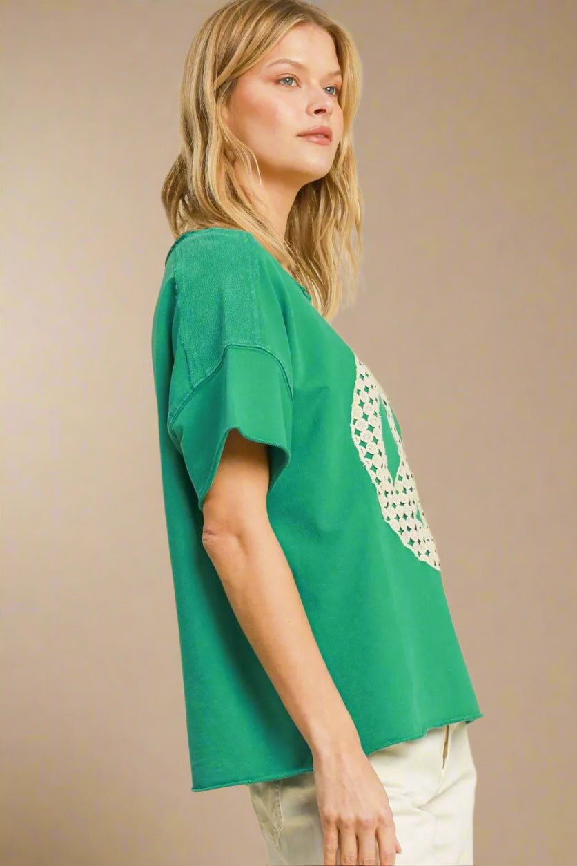 UMGEE - Green Crochet Peace Sign Tee