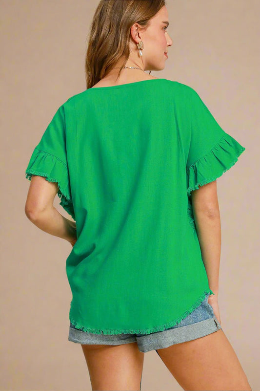 UMGEE - Green Ruffle Sleeve Blouse