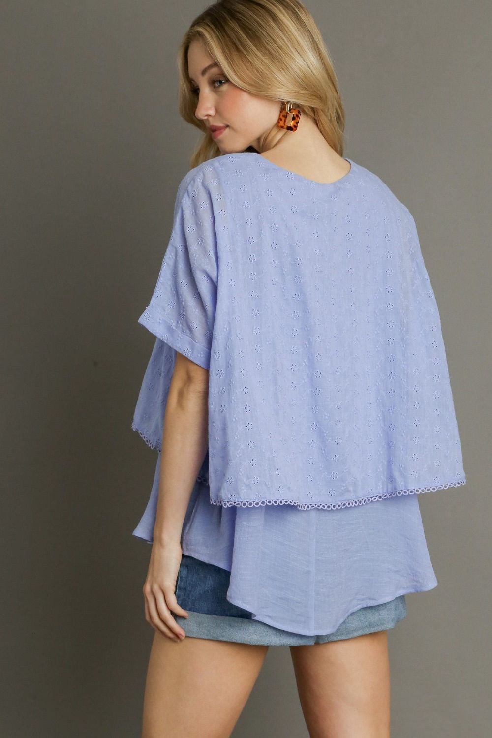 UMGEE - Light Blue Layered Short Sleeve Eyelet Blouse