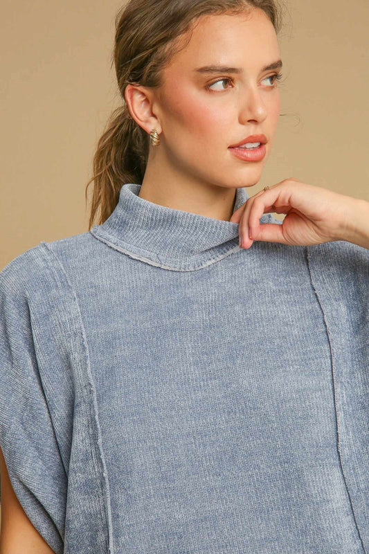 UMGEE - Light Blue Mock Neck Batwing Sleeve Top