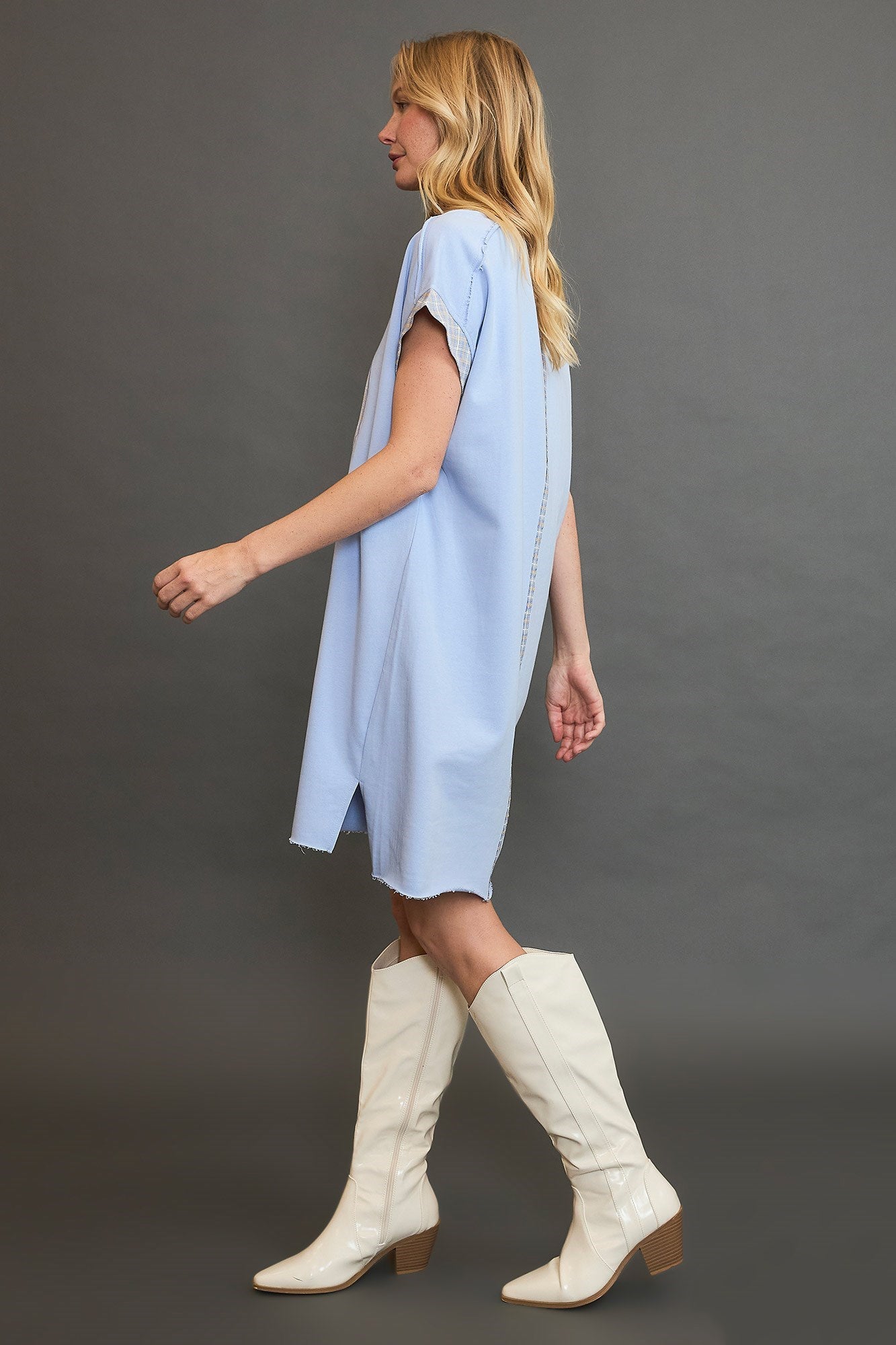 UMGEE - Light Blue Peace Applique Short Sleeve Mini Dress