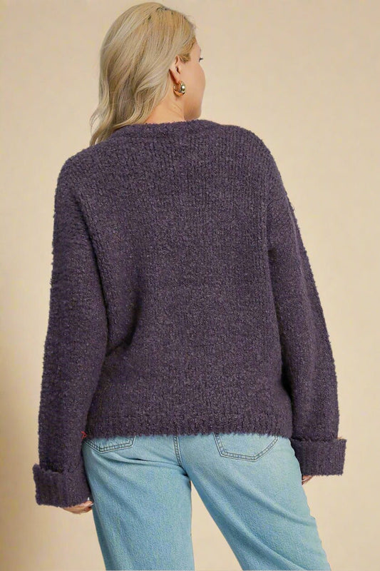 UMGEE - Long Sleeve Boucle Sweater in Mauve