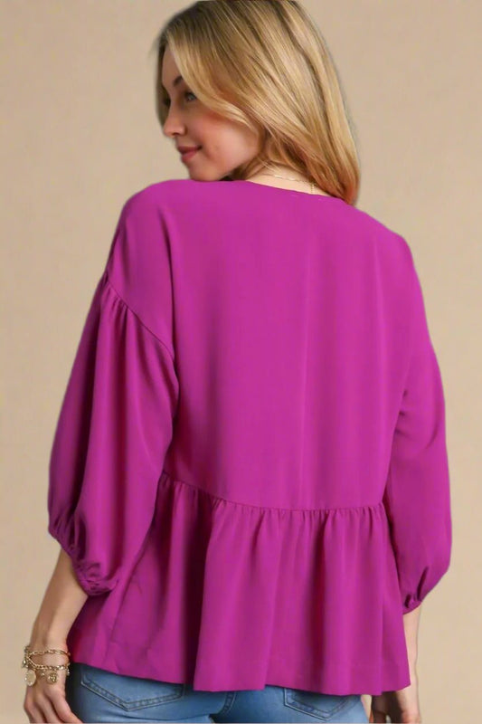 UMGEE - Magenta V - Neck Babydoll Blouse