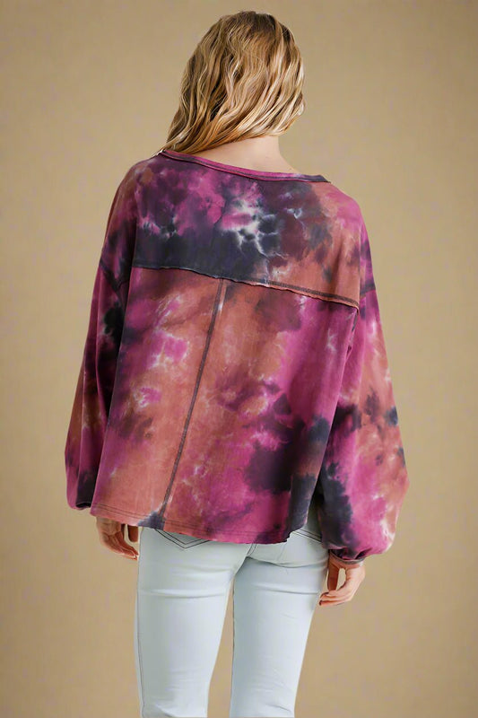 UMGEE - Mauve & Gray Tie Dye Long Sleeve Top