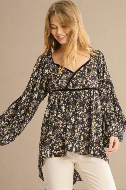 UMGEE - Midnight Meadow Babydoll Top - Black