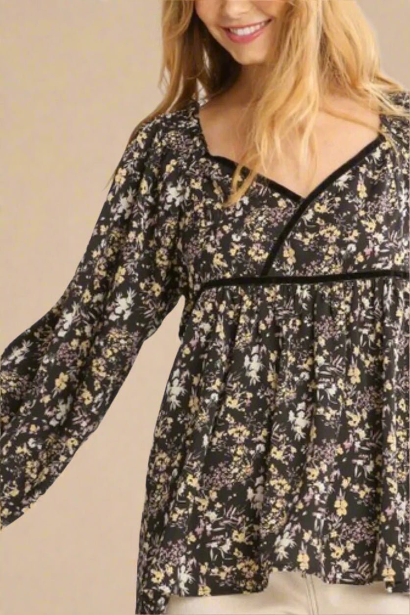 UMGEE - Midnight Meadow Babydoll Top - Black