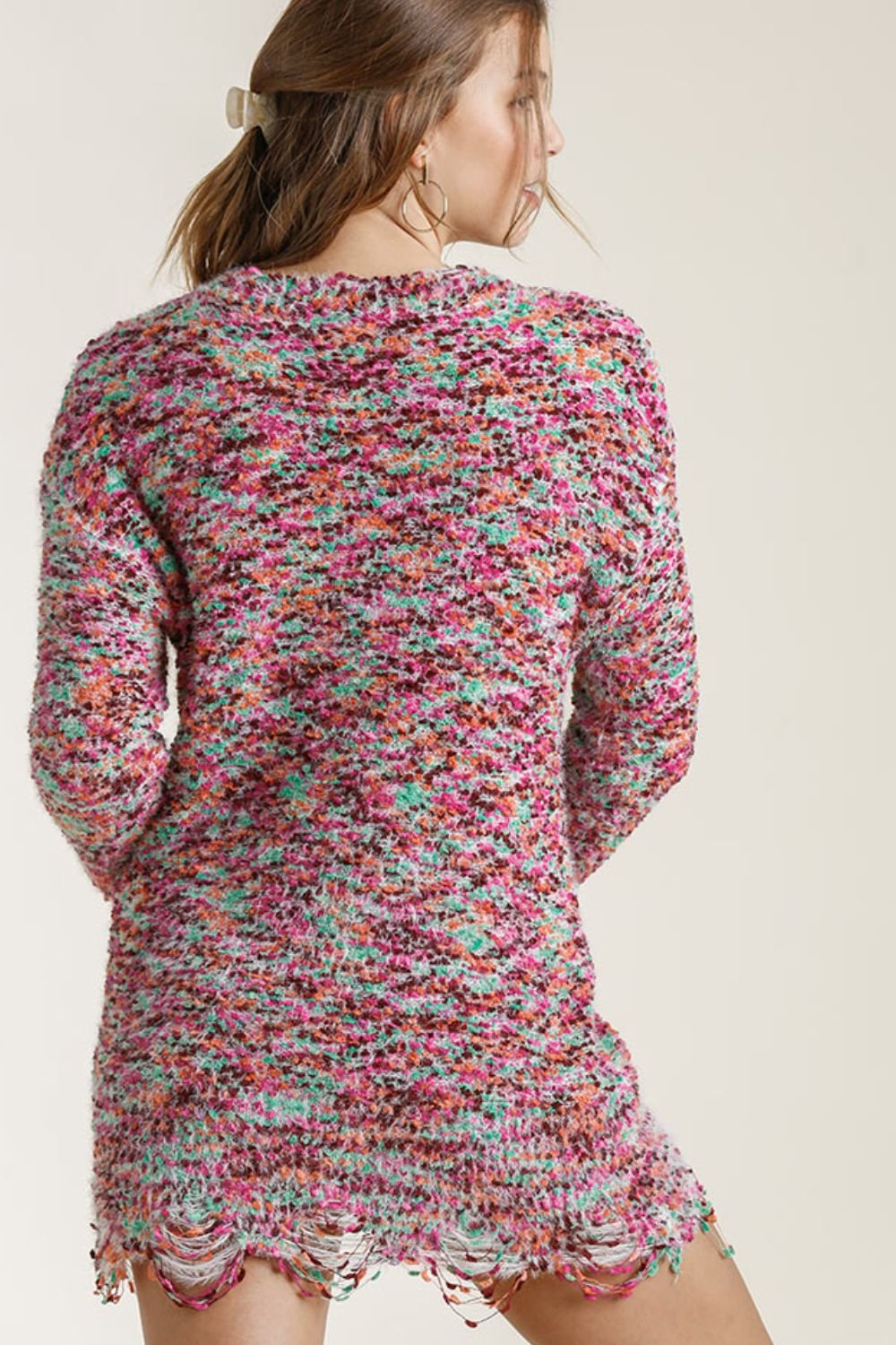 UMGEE - Mint & Pink Distressed Hem Knit Mini Dress