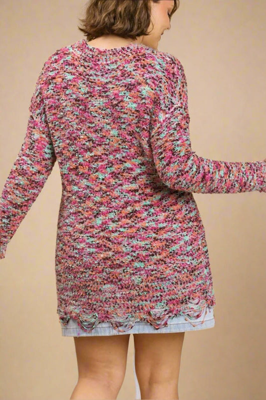 UMGEE - Mint & Pink Distressed Hem Knit Mini Dress