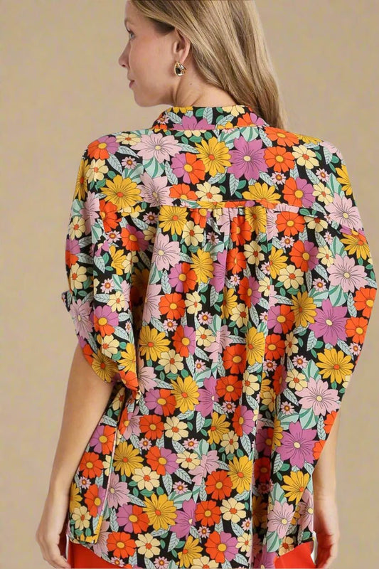 UMGEE - Multi Floral Button - Up Short Sleeve Shirt