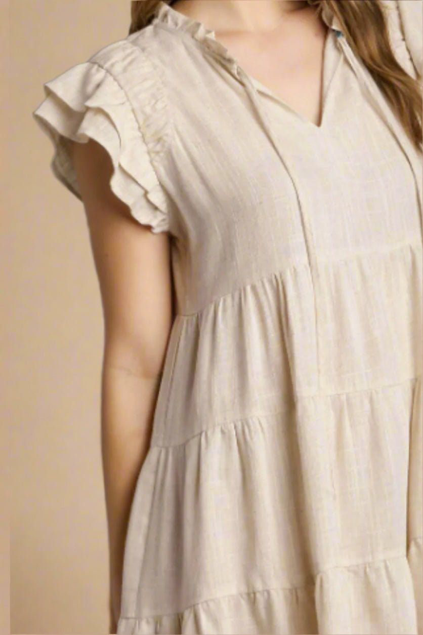 UMGEE - Oatmeal Ruffle Sleeve Tiered Mini Dress