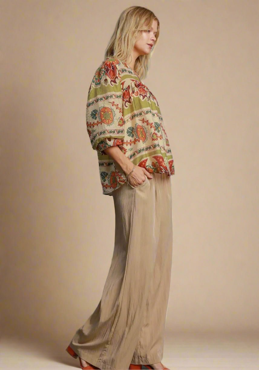 UMGEE - Olive & Clay Boho Print Peasant Top