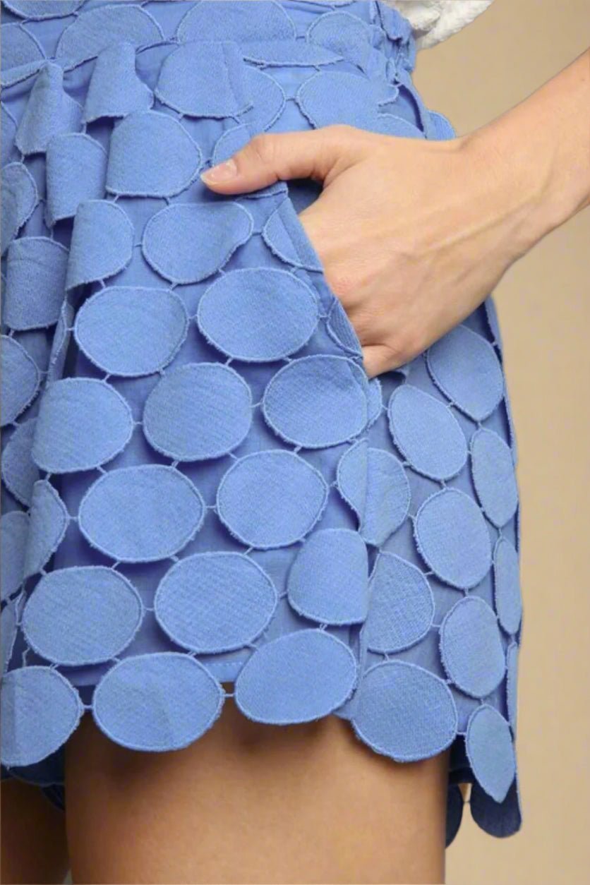 UMGEE - Periwinkle Circle Appliqué Mini Shorts