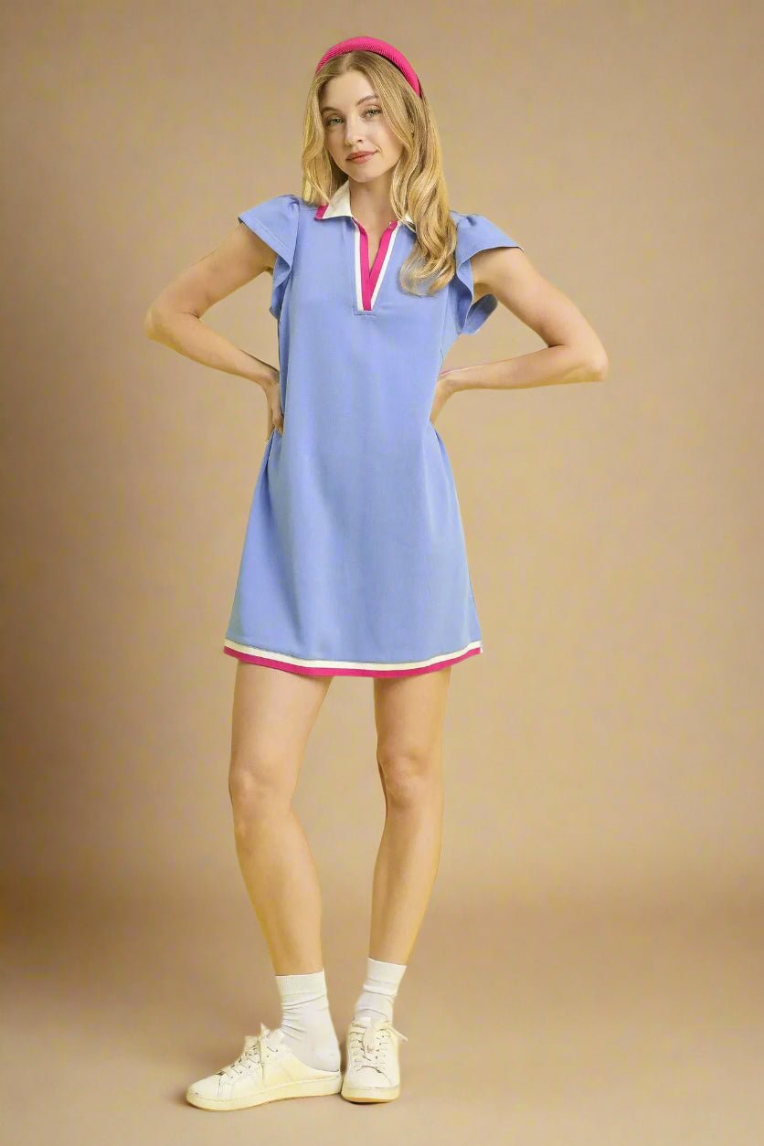 mini periwinkle dress UMGEE Periwinkle Flutter Sleeve Polo Mini Dress – Beach Rose Co