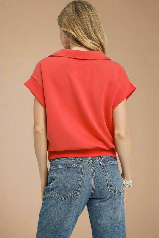 UMGEE - Red Collared Cap Sleeve Knit Top