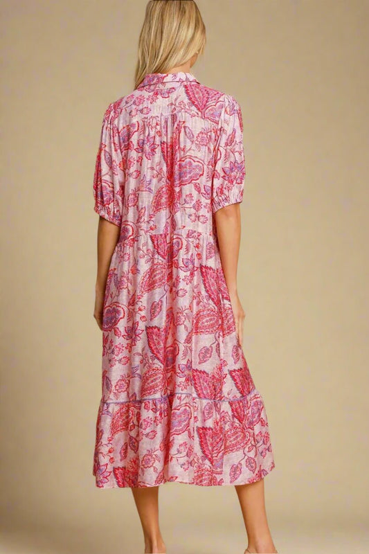 UMGEE - Rose Violet Paisley Collared Midi Dress