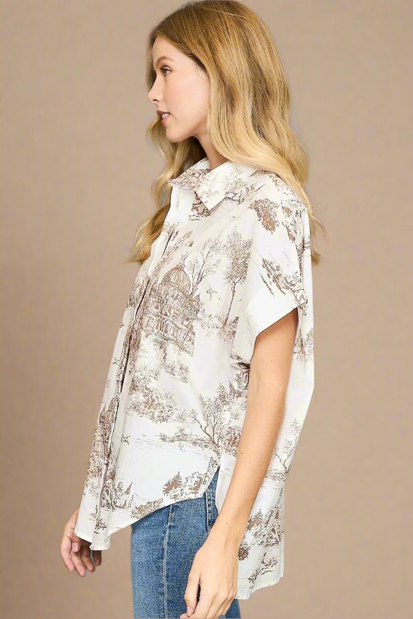 UMGEE - Sepia Landscape Print Button Down Top