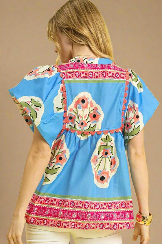 UMGEE - Sky Blue Floral Boho Top
