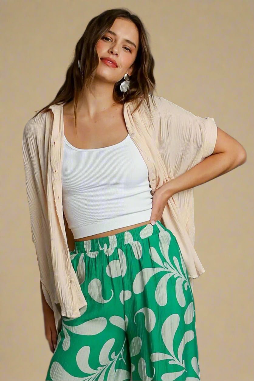 UMGEE - Soft Cream Crinkle Button - Up Top