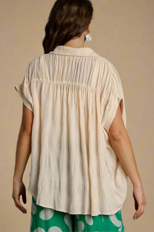 UMGEE - Soft Cream Crinkle Button - Up Top