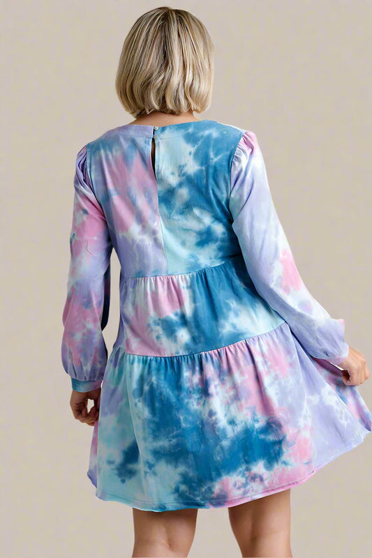 UMGEE - Teal & Pink Tie Dye Babydoll Mini Dress