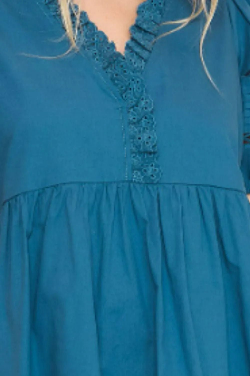 UMGEE - Teal V - Neck Babydoll Mini Dress