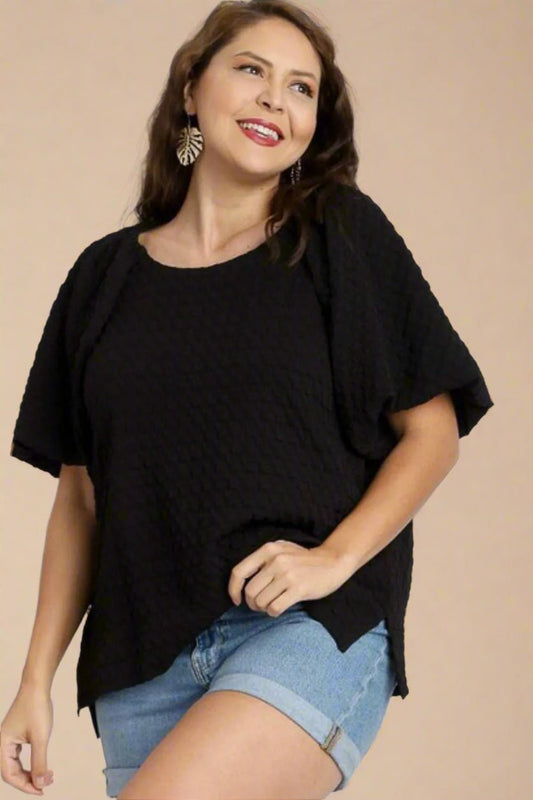UMGEE - Textured Black Puff Sleeve Blouse