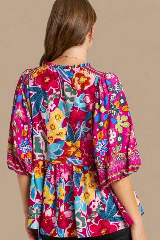 UMGEE - Tropical Mosaic Peplum Blouse