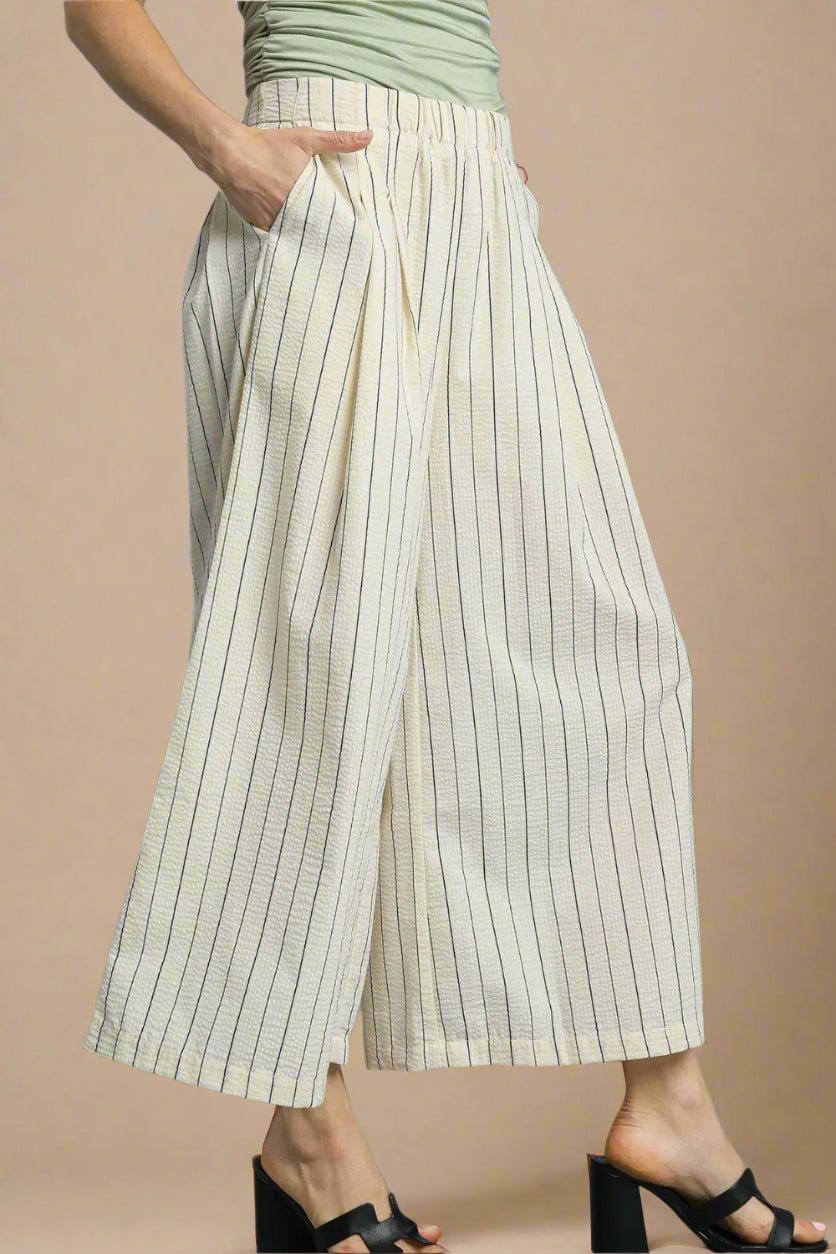 UMGEE - Wide Leg Striped Pants in Ivory and Black