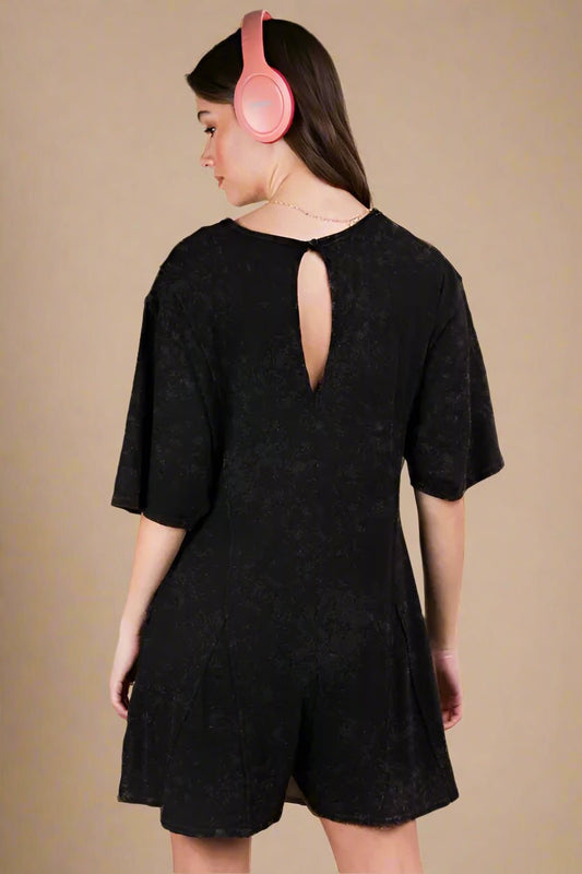 Very J - Black Mineral Wash T-Shirt Romper