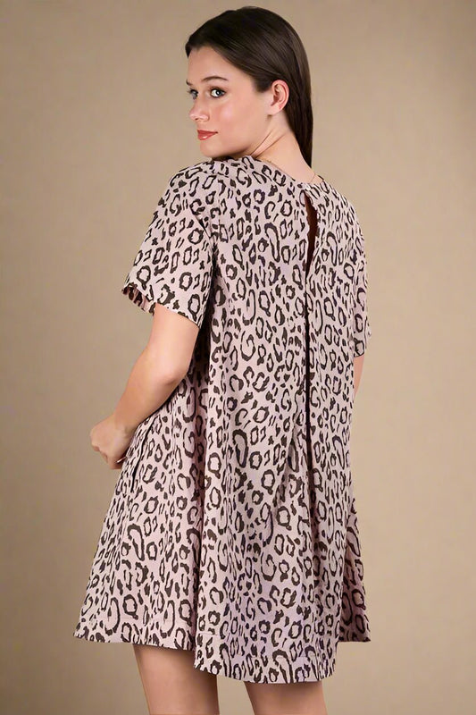 Very J - Blush Leopard Print Mini T-Shirt Dress