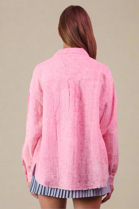 Very J - Bubblegum Pink Textured Button - Down Shirt