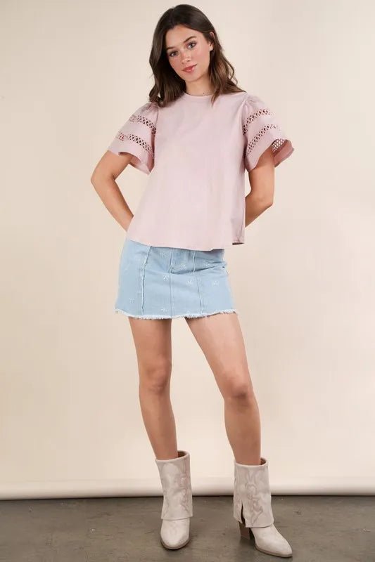 Very J - Dusty Rose Eyelet Puff Sleeve Top