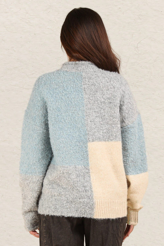 Very J - Grey Color Block Mock Neck Sweater