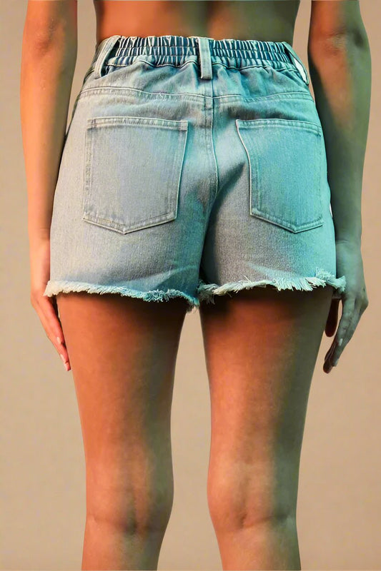 Very J - Light Wash Stars & Stripes Frayed Denim Shorts