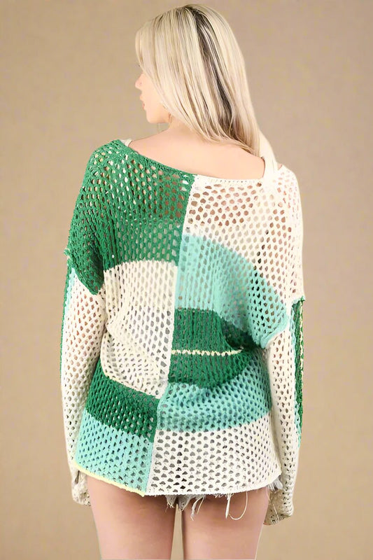 Very J - Mint Meadow Open Knit Pullover Sweater