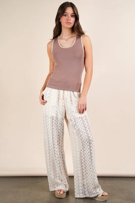 Very J - Mocha Scallop Trim Knit Tank